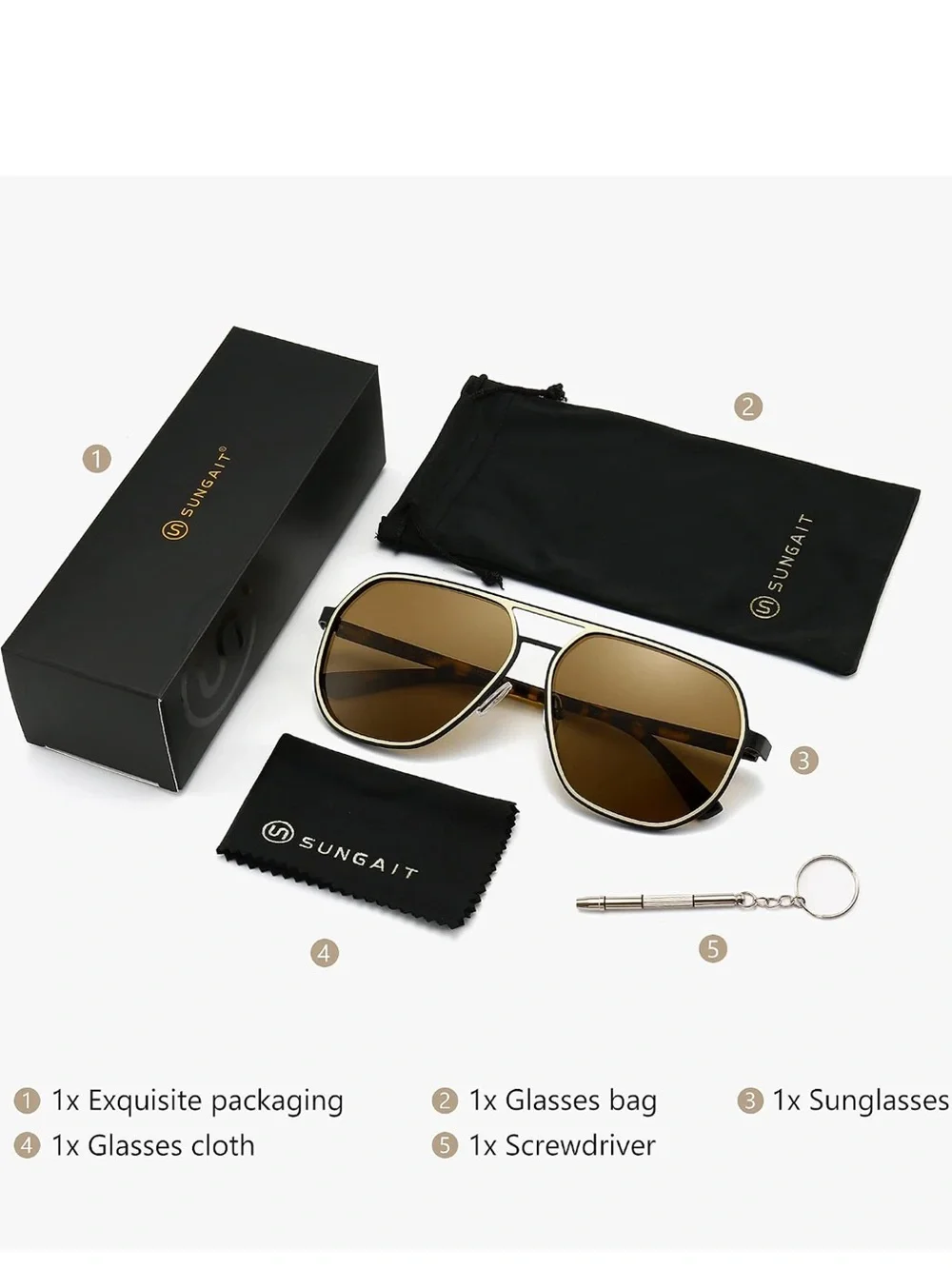 SUNGAIT Unisex Polygon Aviator Sunglasses, Trendy With UV Protection New